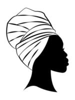 hermosa silueta de mujer africana en turbante tradicional, silueta de vector de mujer negra aislada, concepto de peinado, icono de estilo afro de tocado