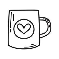 Vector illustration of a mug. Cute mug with hearts in doodle style