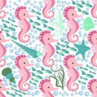 Seahorse and starfish seamless pattern. Sea life summer background. Cute sea life. Design for fabric and decor vector