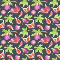 GRAY VECTOR SEAMLESS PATTERN WITH WATERCOLOR FIG FRUITS