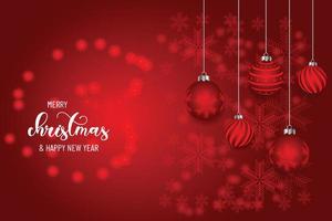 Christmas background design of pine tree and snowflake with beautiful christmas balls banner with text space vector illustration