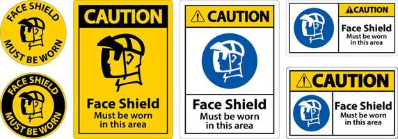 Caution Face Shield Must Be Worn Sign On White Background vector