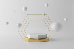 podio blanco y dorado de escena mínima abstracta, diseño para presentación cosmética o de productos podio 3d render foto