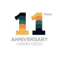 11th Anniversary Logo Design, Number 11 Icon Vector Template.Minimalist Color Palettes