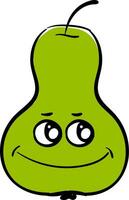 Happy green pear, illustration, vector on white background.