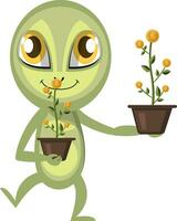 Alien with flowers, illustration, vector on white background.