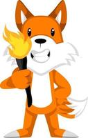 Fox with torch, illustration, vector on white background.