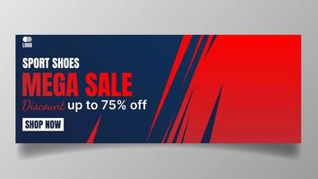 sport shoes banner design for social media banner in red and dark blue color vector