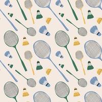 Seamless pattern  with Badminton racket and  shuttlecocks on white background. Equipments for badminton game sport. Vector illustration