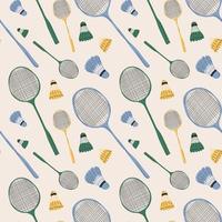 Seamless pattern  with Badminton racket and  shuttlecocks on white background. Equipments for badminton game sport. Vector illustration