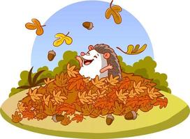 Hedgehog for embroidery, patch design. Cute hedgehog autumn vector illustration.