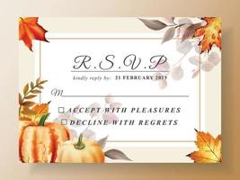 wedding invitation card template with hand drawn autumn leaves vector