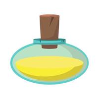 Game icon of bottle with poison or elixir. Cartoon container for health or energy. Magical liquid in glass bottle with cork. Vector illustration of magic item or wizard toxic object.