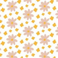 Retro pattern with 70s flowers. Vector illustration. Groovy pattern with flowers.Seamless pattern.