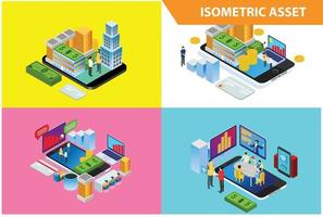 ilustración de tecnología en línea de tienda inteligente de colección de conjunto isométrico 3d moderno en fondo blanco aislado con personas y activos digitales relacionados vector