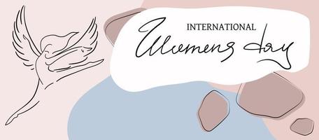 International Women's Day greeting banner. Womens history month. Womens freedom. Silhouette of a woman with wings. vector