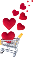 Red and pink Heart Shape on shopping cart for love wedding and valentines day png