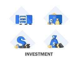 banner de concepto de análisis de inversión, planificación financiera, concepto de análisis de datos, concepto de negocio para marketing, análisis y lluvia de ideas, ilustración de vector de icono de diseño plano