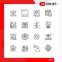 Pictogram Set of 16 Simple Outlines of mobile design gadget responsive pumpkin Editable Vector Design Elements