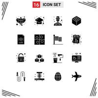 Group of 16 Solid Glyphs Signs and Symbols for file document avatar banking cube Editable Vector Design Elements