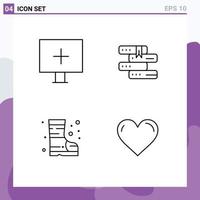 Pack of 4 Modern Filledline Flat Colors Signs and Symbols for Web Print Media such as aim fire warning library heart Editable Vector Design Elements