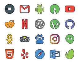 20 social medios de comunicación icono paquete incluso tripadvisor github Youtube utorrent wordpress vector