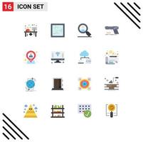 Set of 16 Vector Flat Colors on Grid for hr weapon search shooter handgun Editable Pack of Creative Vector Design Elements