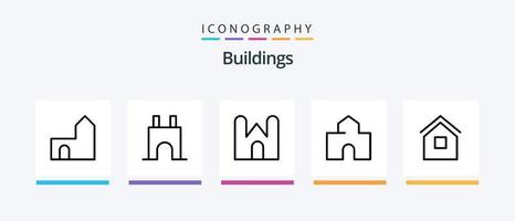 edificios línea 5 5 icono paquete incluso choza. casa. fábrica. hogar. nuclear planta. creativo íconos diseño vector