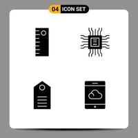 4 Thematic Vector Solid Glyphs and Editable Symbols of ruler label cpu clothes backup Editable Vector Design Elements