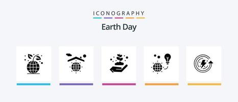 Earth Day Glyph 5 Icon Pack Including earth day. light bulb. earth day. light. protection. Creative Icons Design vector