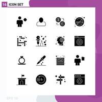 16 Creative Icons Modern Signs and Symbols of no money exchange financial euro Editable Vector Design Elements