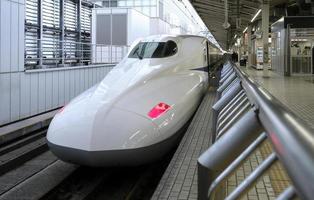 Tokyo, Japan - January 3, 2023 -The Shinkansen bullet train waiting for passengers at the platform of a train station in Tokyo, Japan. photo