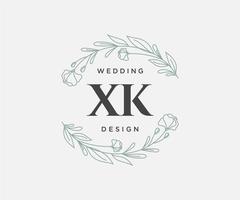 colección de logotipos de monograma de boda con letras iniciales xk, plantillas florales y minimalistas modernas dibujadas a mano para tarjetas de invitación, guardar la fecha, identidad elegante para restaurante, boutique, café en vector