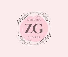 ZG letter Wedding monogram logos template, hand drawn modern minimalistic and floral templates for Invitation cards, Save the Date, elegant identity. vector