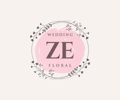 ZE Initials letter Wedding monogram logos template, hand drawn modern minimalistic and floral templates for Invitation cards, Save the Date, elegant identity. vector