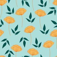 Leaves and flowers repeat pattern. Floral pattern design. Botanical tile. Good for prints, wrappings, textiles and fabrics. vector