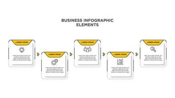 Infographics business template. Visualization of 5-stepped business process. Simple infographic design template. Flat vector illustration for presentation, report.