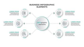 Business 6 step process chart infographics with step circles. Simple infographic design template. Flat vector illustration for presentation, report.