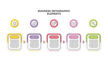 Infographics business template. Visualization of 5-stepped business process. Simple infographic design template. Flat vector illustration for presentation, report.