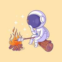 Astronaut is near the bonfire vector