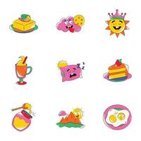 Bundle of Flat Style Morning Meals Stickers vector