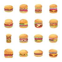 colección de hamburguesas plano vectores