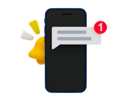 3d minimo notificare di Non letto messaggi. sociale media Chiacchierare Messaggio notifica. smartphone con un' campana icona e Chiacchierare Messaggio icona. 3d illustrazione. png