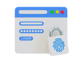 3d minimal user login page. User authentication concept. User verification concept. Login page with a fingerprint padlock. 3d illustration. png