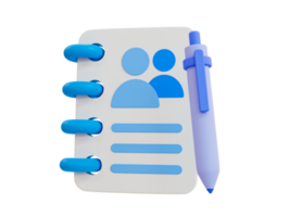 3d minimal contact group icon. global community notebook. Notepad with contact group icon. 3d illustration. png