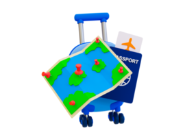 3d minimal Urlaub Reise Reise. Sommer- Ferien Reise. Freizeit Zeit. nehmen ein Flug. Karte mit ein Koffer und Reisepass. 3d Illustration. png