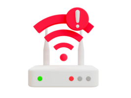 3d minimal Netzwerk getrennt. Nein Internet Verbindung. Modem Problem Symbol. Router mit ein Ausruf markieren. 3d Illustration. png