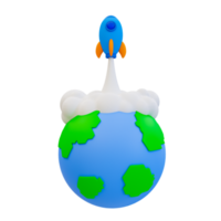 3d mínimo cohete lanzamiento. negocio puesta en marcha concepto. misión comenzó. cohete lanzamiento desde un globo. 3d representación ilustración. png