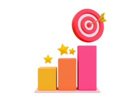 3d minimal financial investment. Business success Business goal achievement. Bar graph with stars and dartboard. 3d illustration. png