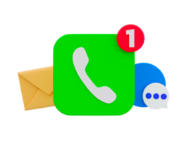 3d minimal phone ringing icon. incoming call notification. call center service concept. communication technology. phone icon with a chat, and mail icon. 3d illustration. png